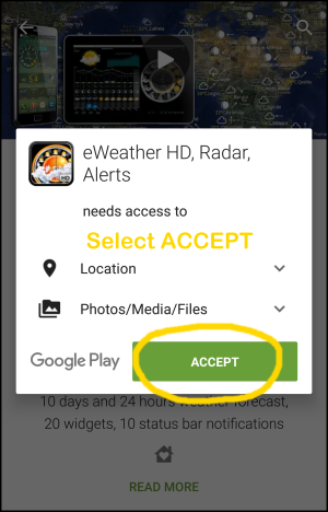 eWeather HD android installation with Google Promo code Step4