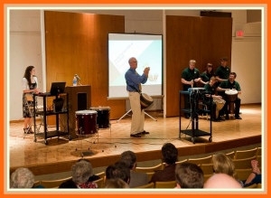 Stephen Dolle speaks on drumming for the brain at Wright State University
