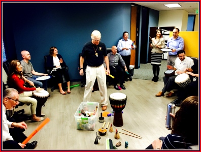 Drum circles help to reduce stress and stimulate the brain for optimal function in the workplace